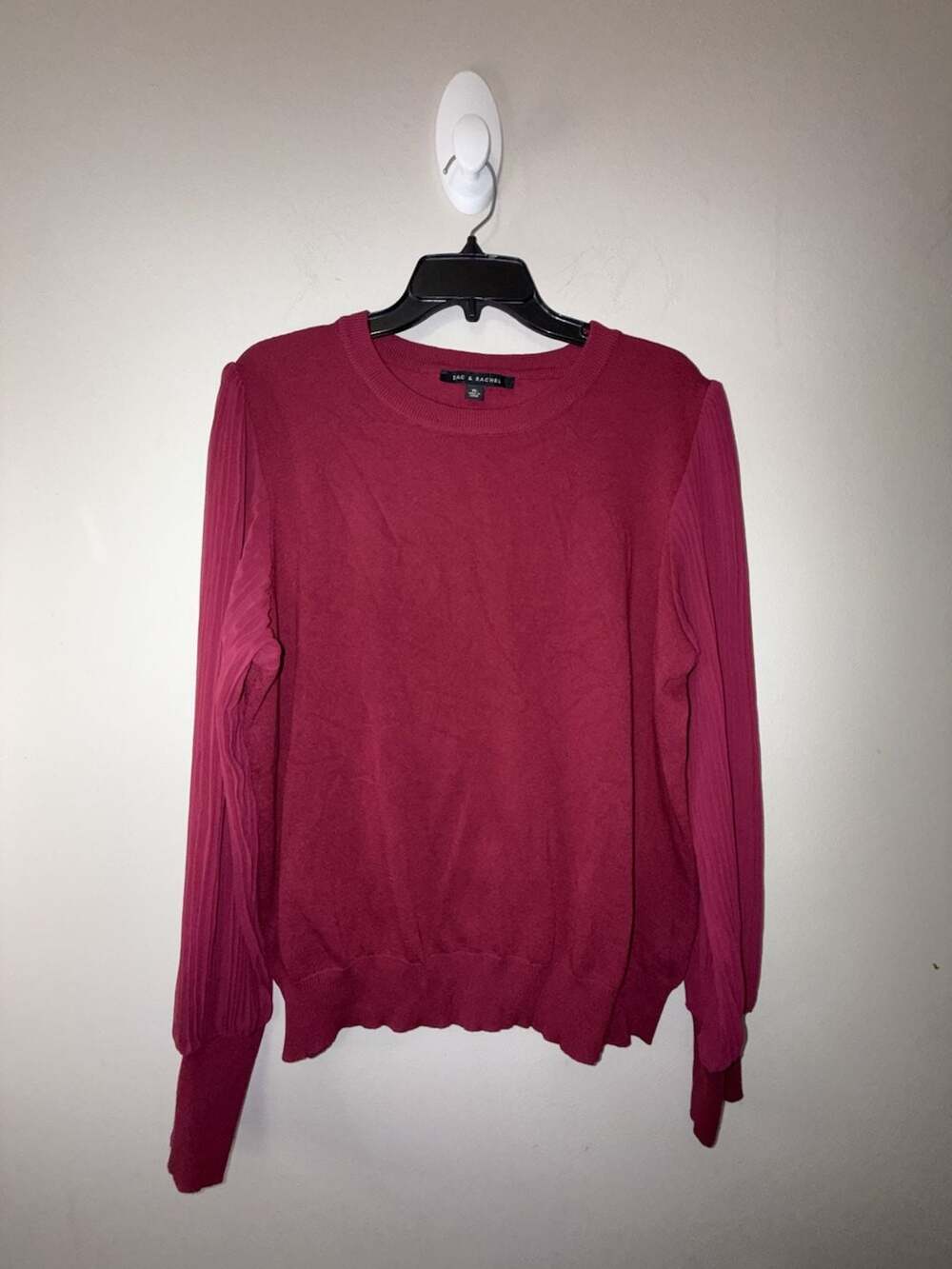 Zac & Rachel Burgundy Long Sleeve Pleated Puff Sleeve Sweater